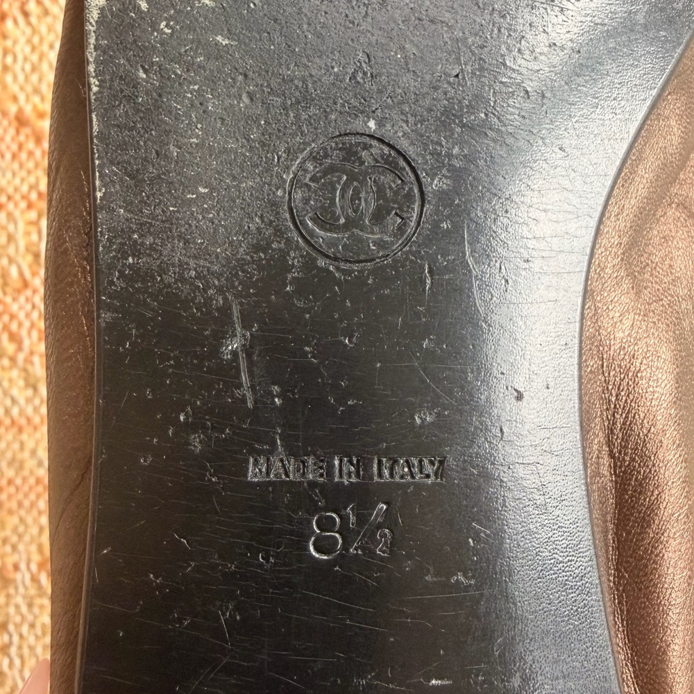 Vintage Chanel ballet flats bronze metallic quilted cap toe bow trim 38.5 - Picture 8 of 13